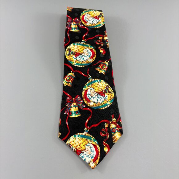 Wembley Black / Gold / Red Christmas Men's Tie 4" x 60" Vintage - Picture 1 of 4